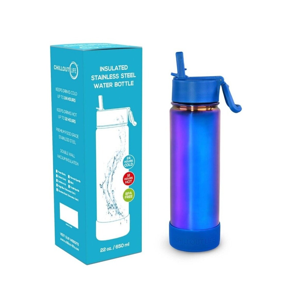 Chillout Life Insulated‎ Water Bottle Leakproof Spout Lid Magic Blue 17oz/ 500ml